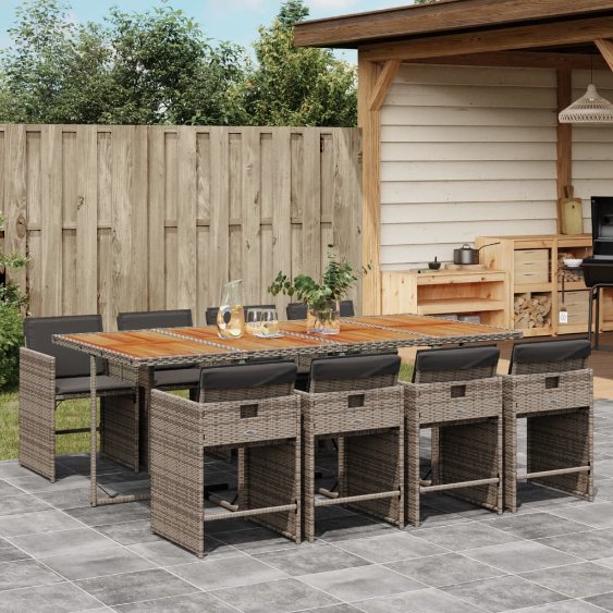 vidaXL 5-tlg. Garten-Essgruppe mit Kissen Schwarz Poly Rattan