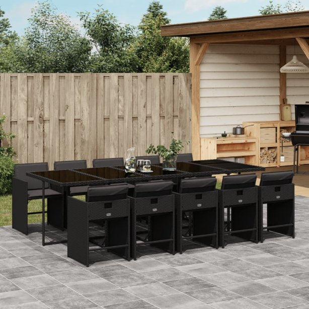 vidaXL 5-tlg. Garten-Essgruppe mit Kissen Schwarz Poly Rattan