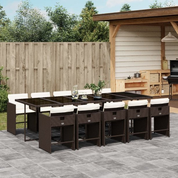 vidaXL 5-tlg. Garten-Essgruppe mit Kissen Schwarz Poly Rattan