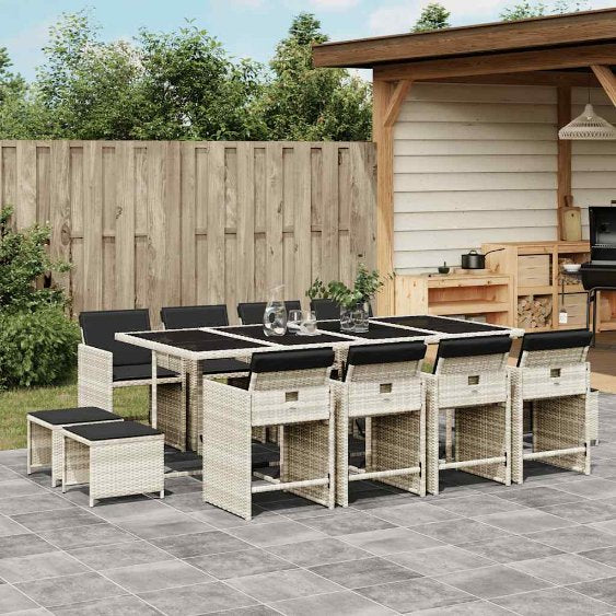 vidaXL 9-tlg. Garten-Essgruppe mit Kissen Schwarz Poly Rattan