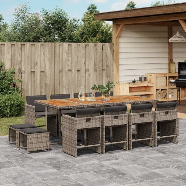 vidaXL 9-tlg. Garten-Essgruppe mit Kissen Schwarz Poly Rattan