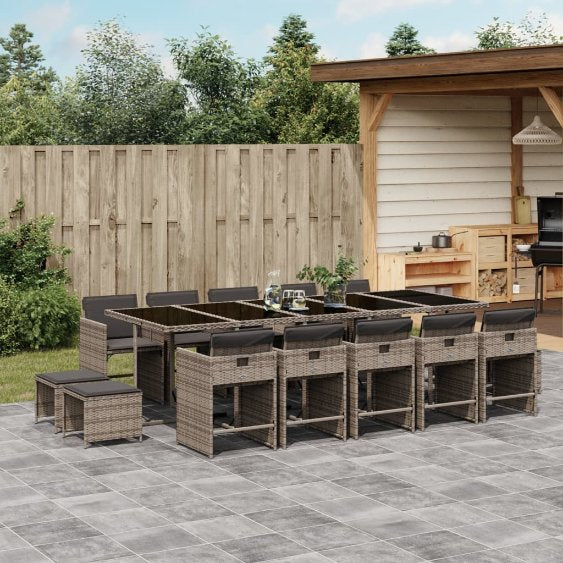 vidaXL 9-tlg. Garten-Essgruppe mit Kissen Schwarz Poly Rattan