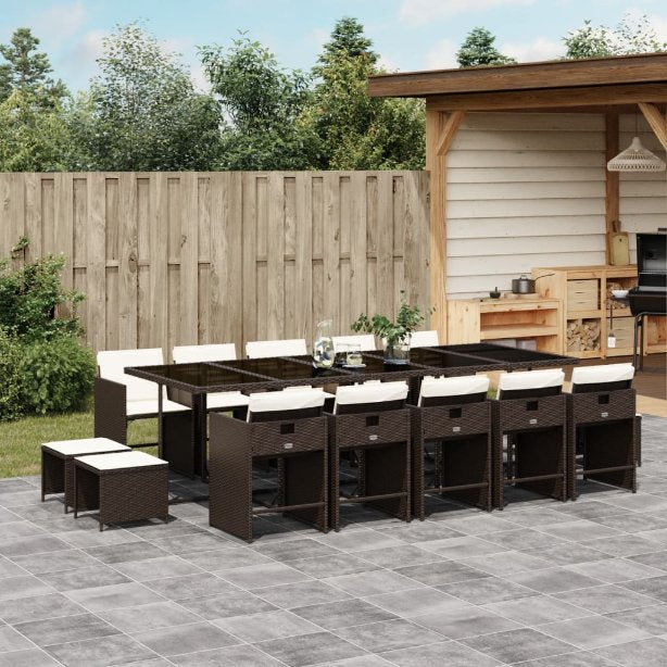 vidaXL 9-tlg. Garten-Essgruppe mit Kissen Schwarz Poly Rattan