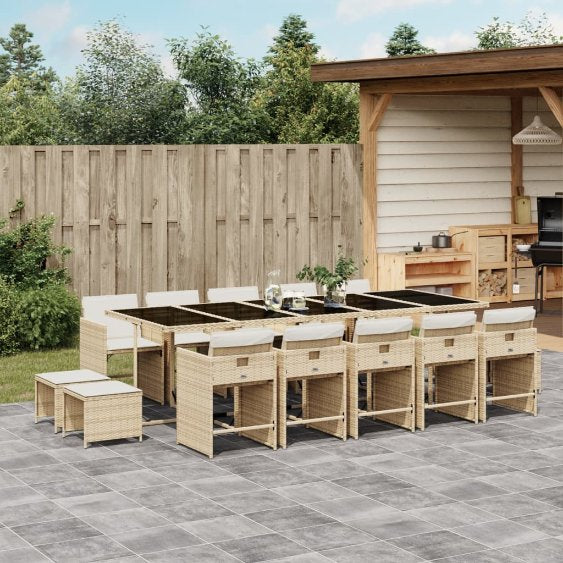 vidaXL 9-tlg. Garten-Essgruppe mit Kissen Schwarz Poly Rattan