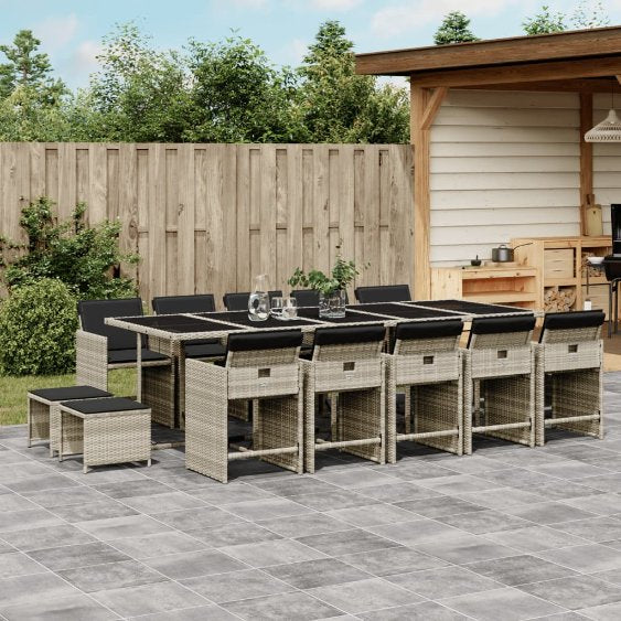 vidaXL 9-tlg. Garten-Essgruppe mit Kissen Schwarz Poly Rattan
