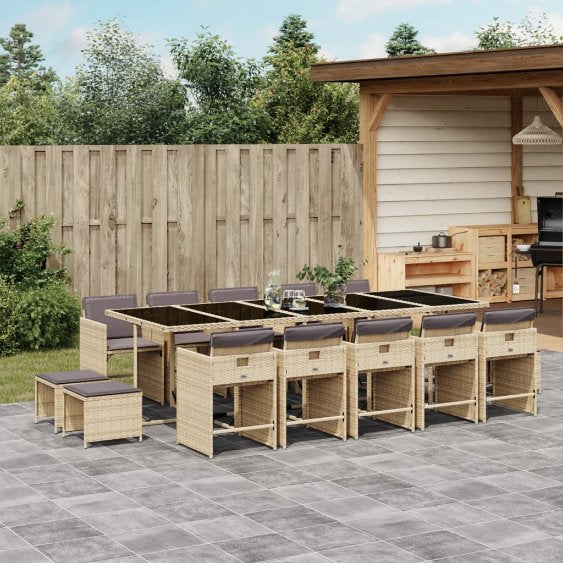 vidaXL 9-tlg. Garten-Essgruppe mit Kissen Schwarz Poly Rattan