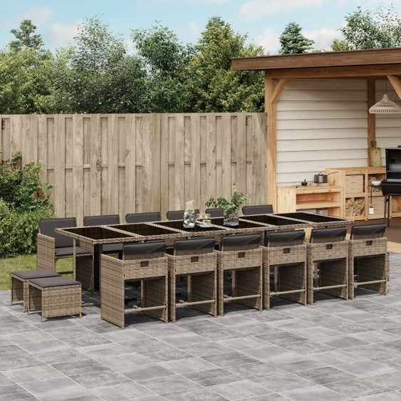 vidaXL 9-tlg. Garten-Essgruppe mit Kissen Schwarz Poly Rattan