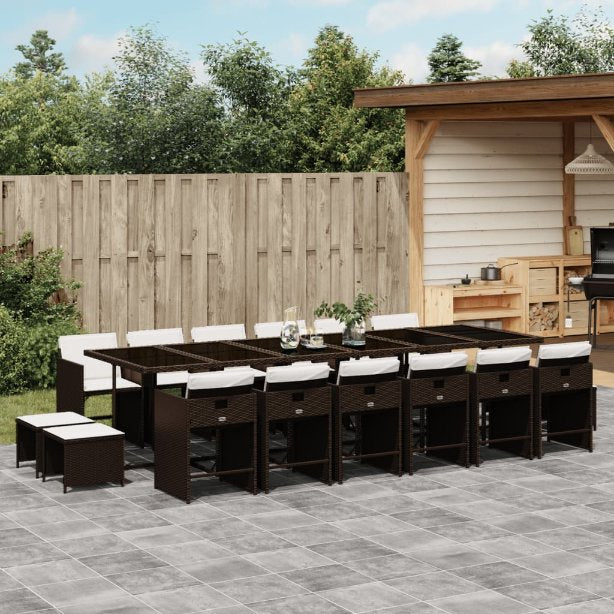 vidaXL 9-tlg. Garten-Essgruppe mit Kissen Schwarz Poly Rattan