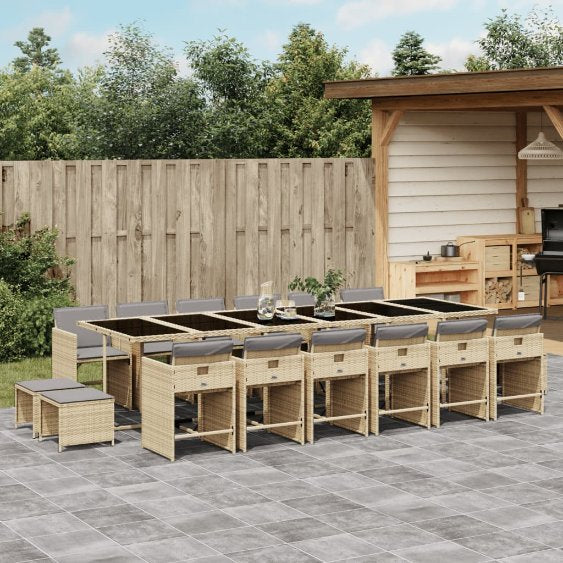 vidaXL 9-tlg. Garten-Essgruppe mit Kissen Schwarz Poly Rattan