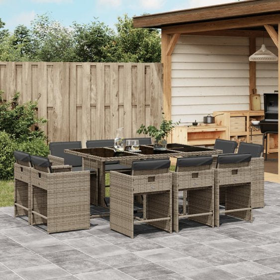 vidaXL 9-tlg. Garten-Essgruppe mit Kissen Schwarz Poly Rattan