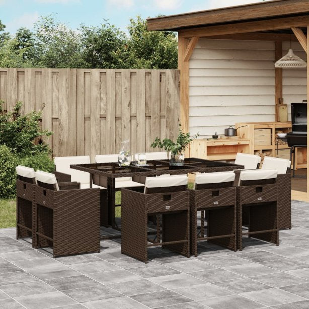 vidaXL 9-tlg. Garten-Essgruppe mit Kissen Schwarz Poly Rattan
