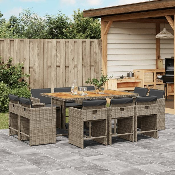 vidaXL 9-tlg. Garten-Essgruppe mit Kissen Schwarz Poly Rattan