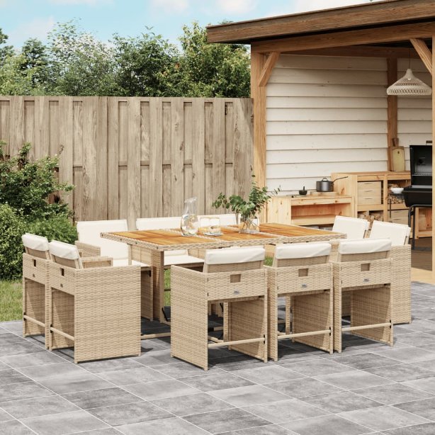 vidaXL 9-tlg. Garten-Essgruppe mit Kissen Schwarz Poly Rattan