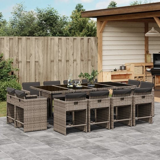 vidaXL 9-tlg. Garten-Essgruppe mit Kissen Schwarz Poly Rattan