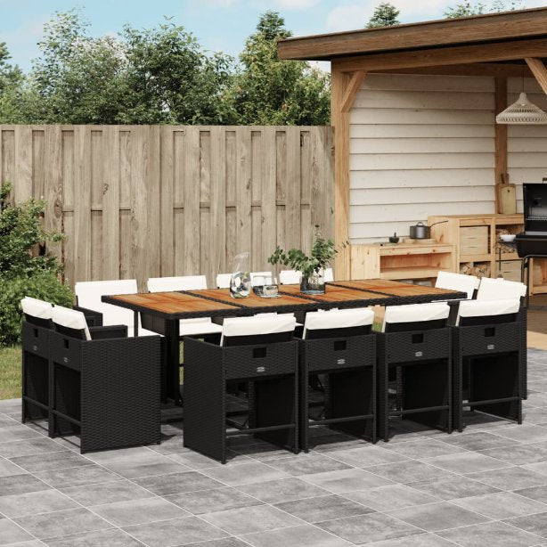 vidaXL 9-tlg. Garten-Essgruppe mit Kissen Schwarz Poly Rattan