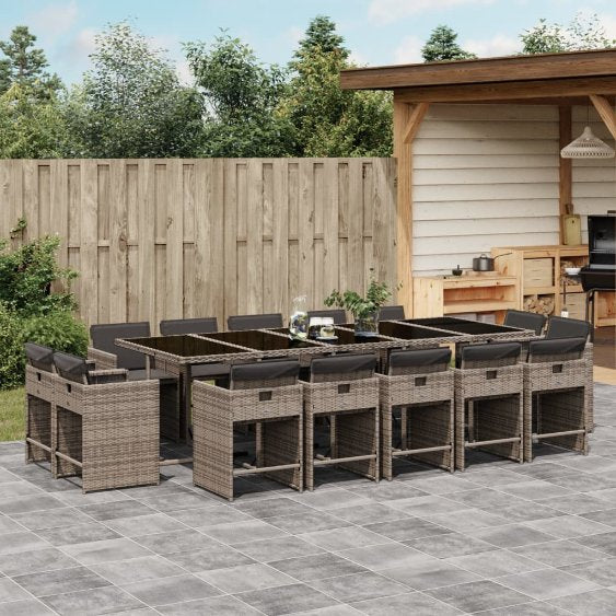 vidaXL 9-tlg. Garten-Essgruppe mit Kissen Schwarz Poly Rattan
