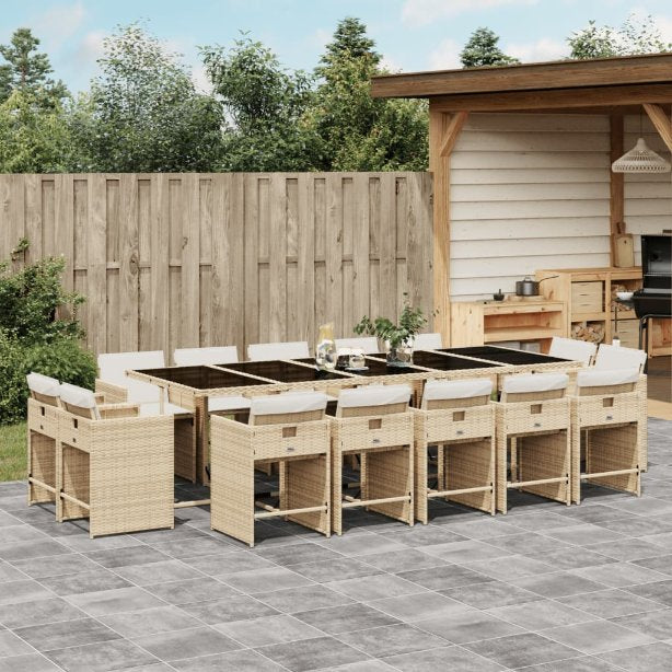 vidaXL 9-tlg. Garten-Essgruppe mit Kissen Schwarz Poly Rattan