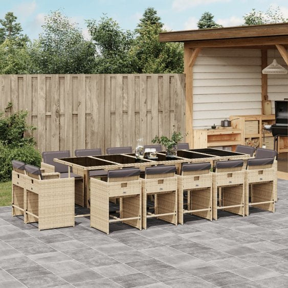vidaXL 9-tlg. Garten-Essgruppe mit Kissen Schwarz Poly Rattan
