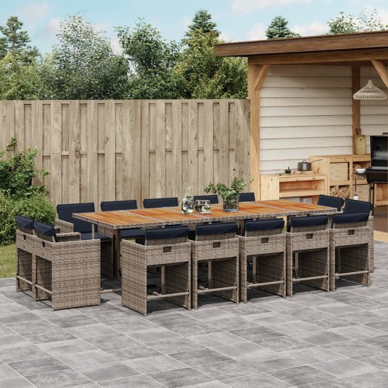 vidaXL 9-tlg. Garten-Essgruppe mit Kissen Schwarz Poly Rattan