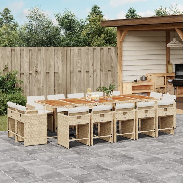 vidaXL 9-tlg. Garten-Essgruppe mit Kissen Schwarz Poly Rattan