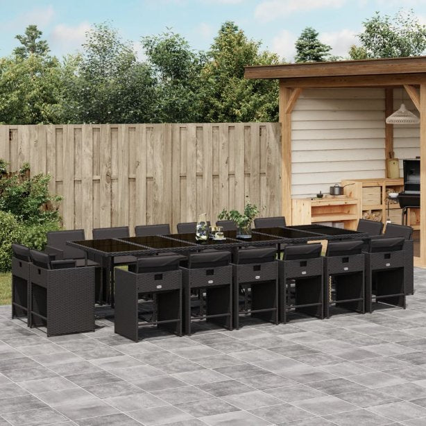 vidaXL 9-tlg. Garten-Essgruppe mit Kissen Schwarz Poly Rattan
