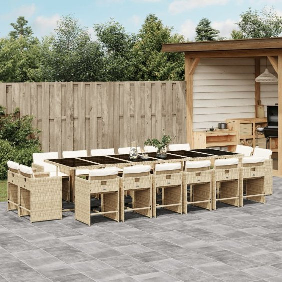 vidaXL 9-tlg. Garten-Essgruppe mit Kissen Schwarz Poly Rattan