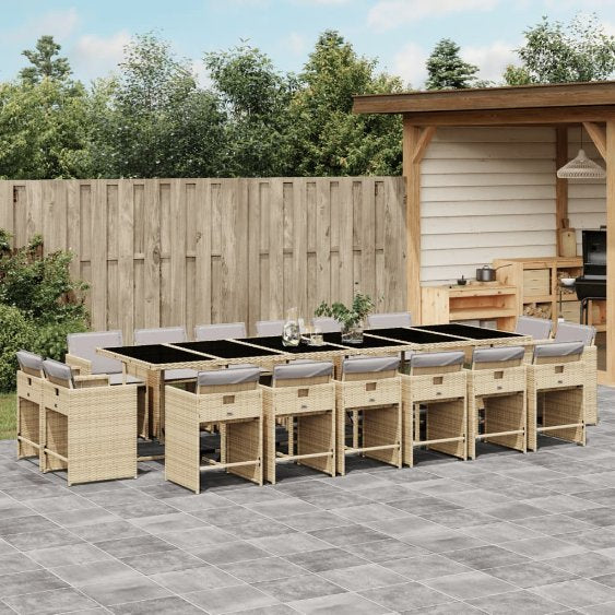 vidaXL 9-tlg. Garten-Essgruppe mit Kissen Schwarz Poly Rattan