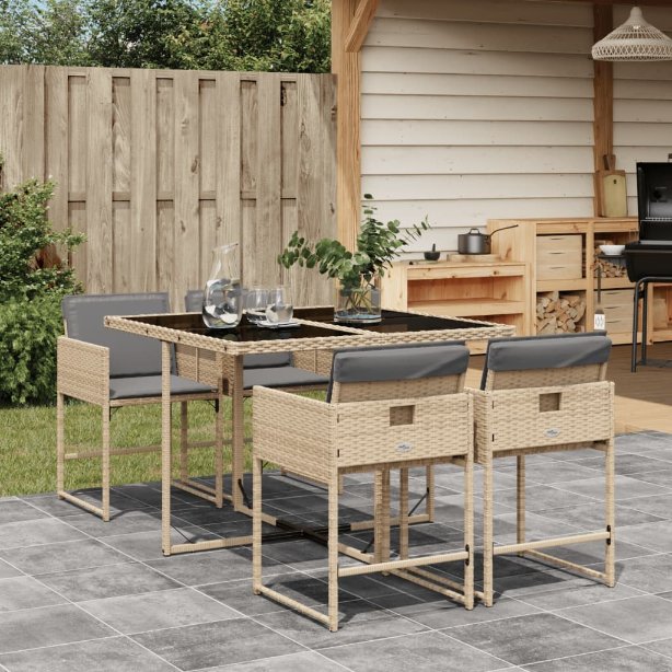 vidaXL 5-tlg. Garten-Essgruppe mit Kissen Schwarz Poly Rattan