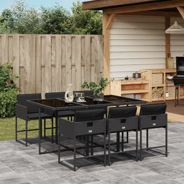 vidaXL 5-tlg. Garten-Essgruppe mit Kissen Schwarz Poly Rattan