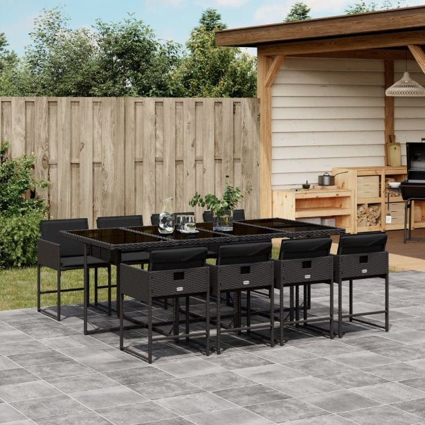 vidaXL 5-tlg. Garten-Essgruppe mit Kissen Schwarz Poly Rattan
