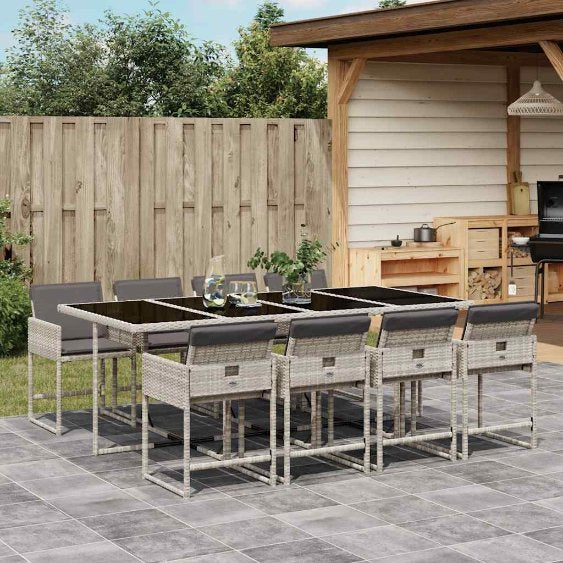vidaXL 5-tlg. Garten-Essgruppe mit Kissen Schwarz Poly Rattan