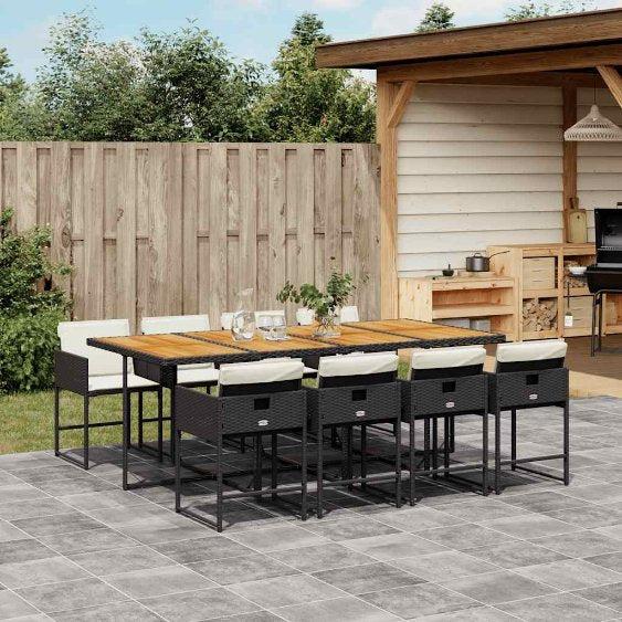 vidaXL 5-tlg. Garten-Essgruppe mit Kissen Schwarz Poly Rattan