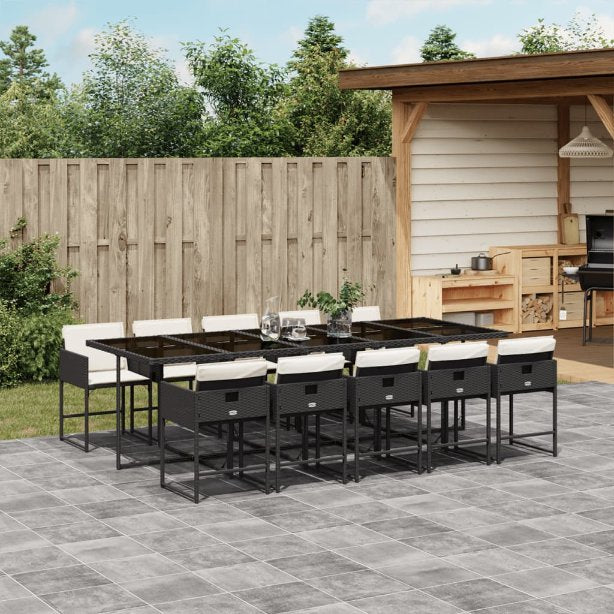 vidaXL 5-tlg. Garten-Essgruppe mit Kissen Schwarz Poly Rattan