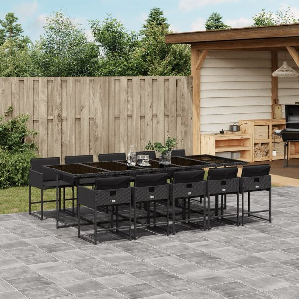 vidaXL 5-tlg. Garten-Essgruppe mit Kissen Schwarz Poly Rattan