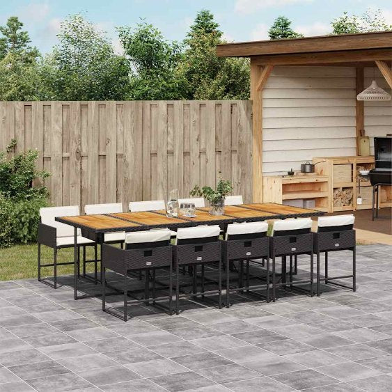 vidaXL 5-tlg. Garten-Essgruppe mit Kissen Schwarz Poly Rattan