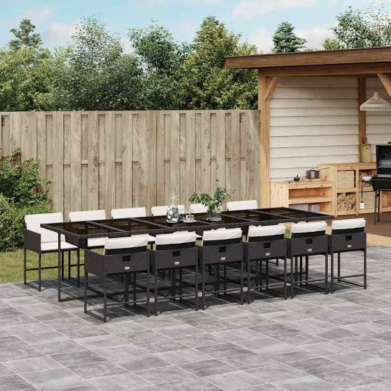 vidaXL 5-tlg. Garten-Essgruppe mit Kissen Schwarz Poly Rattan