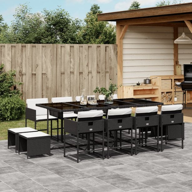 vidaXL 9-tlg. Garten-Essgruppe mit Kissen Schwarz Poly Rattan
