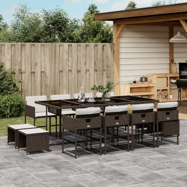 vidaXL 9-tlg. Garten-Essgruppe mit Kissen Schwarz Poly Rattan