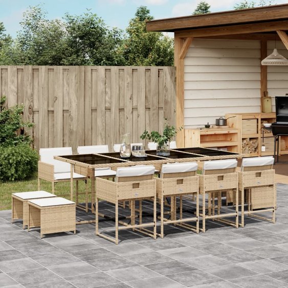 vidaXL 9-tlg. Garten-Essgruppe mit Kissen Schwarz Poly Rattan