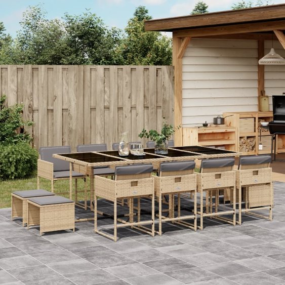 vidaXL 9-tlg. Garten-Essgruppe mit Kissen Schwarz Poly Rattan