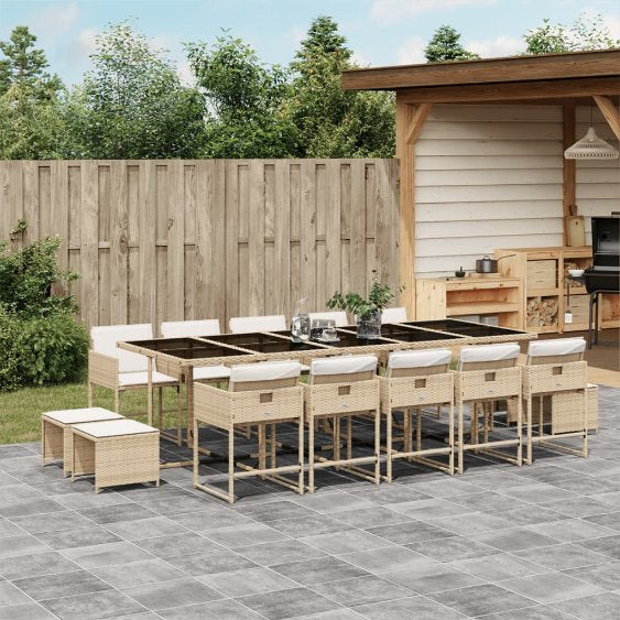 vidaXL 9-tlg. Garten-Essgruppe mit Kissen Schwarz Poly Rattan