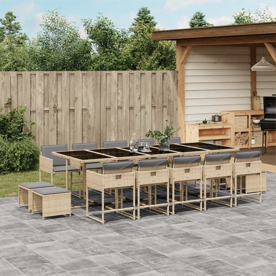 vidaXL 9-tlg. Garten-Essgruppe mit Kissen Schwarz Poly Rattan