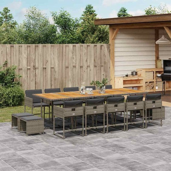 vidaXL 9-tlg. Garten-Essgruppe mit Kissen Schwarz Poly Rattan