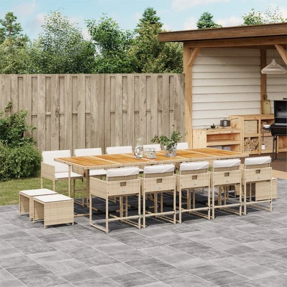 vidaXL 9-tlg. Garten-Essgruppe mit Kissen Schwarz Poly Rattan