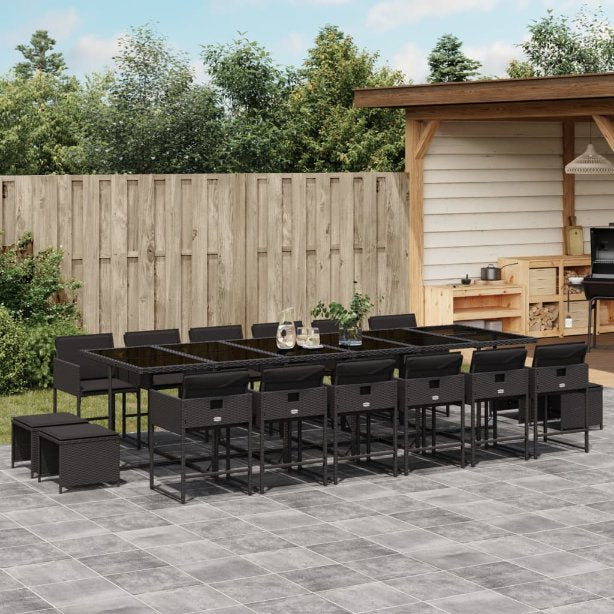 vidaXL 9-tlg. Garten-Essgruppe mit Kissen Schwarz Poly Rattan