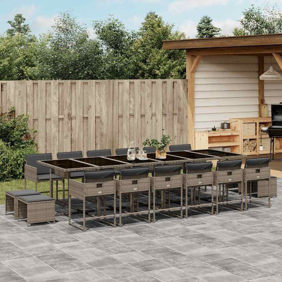 vidaXL 9-tlg. Garten-Essgruppe mit Kissen Schwarz Poly Rattan