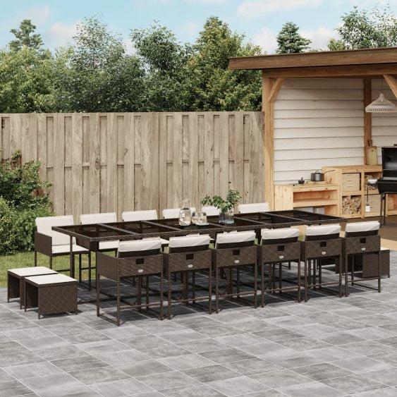 vidaXL 9-tlg. Garten-Essgruppe mit Kissen Schwarz Poly Rattan