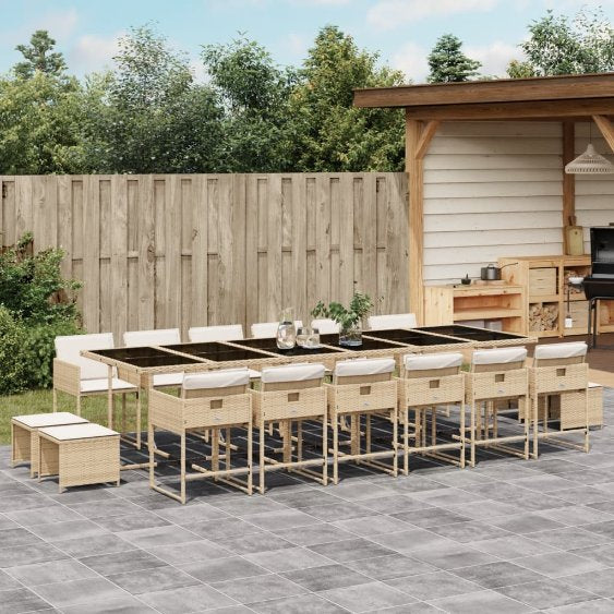 vidaXL 9-tlg. Garten-Essgruppe mit Kissen Schwarz Poly Rattan