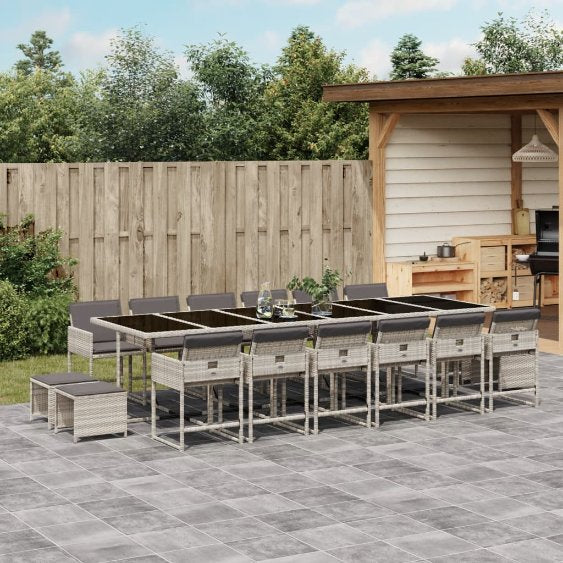 vidaXL 9-tlg. Garten-Essgruppe mit Kissen Schwarz Poly Rattan