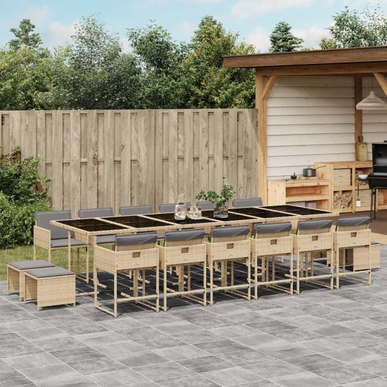 vidaXL 9-tlg. Garten-Essgruppe mit Kissen Schwarz Poly Rattan